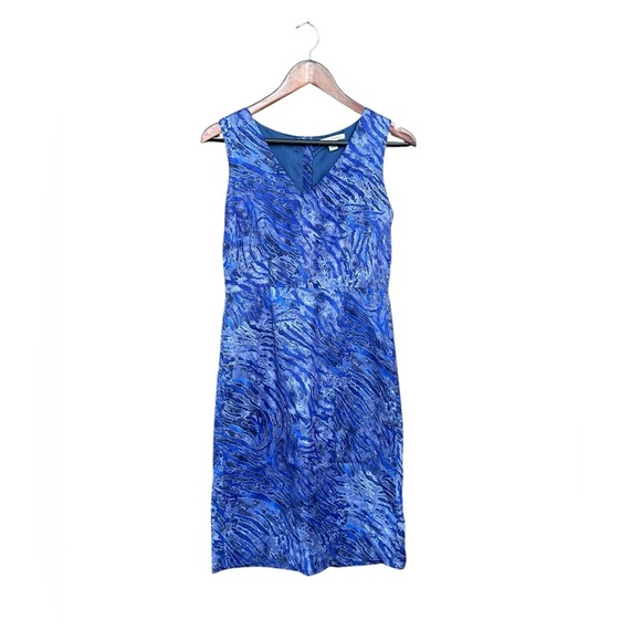 Banana Republic Blue Sleeveless Linen Blend Animal Print Sheath Dress Size 2 - Picture 1 of 7